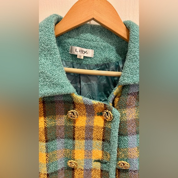 Vintage Bouclé Plaid Jacket Blazer by Lilly | Gold Button Double Breasted | M/L - Picture 4 of 9